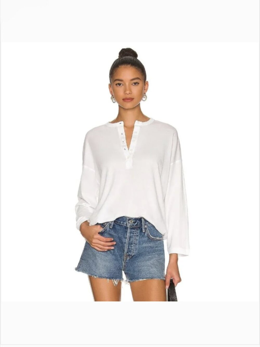 The GREAT Shrunken Henley Tee Top Size 1 Small True White Long Sleeve Cotton USA
